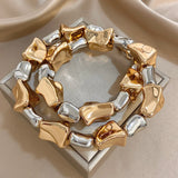 Chunky CCB Two-Tone Gold Silver Irregular Geometric Necklace