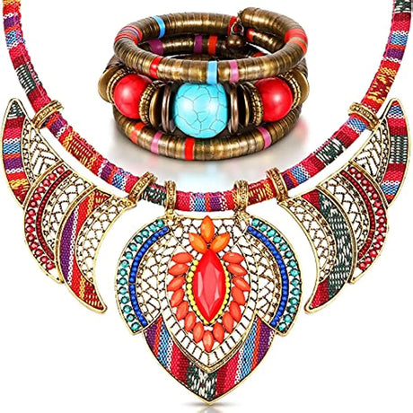 Chunky Colorful Beads Necklace and Bracelet