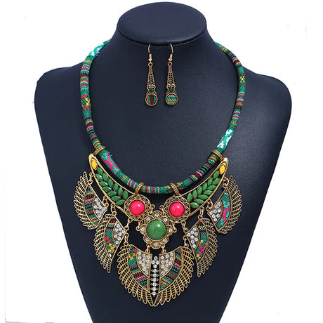 Green Chunky Colorful Beads Statement Jewelry Set