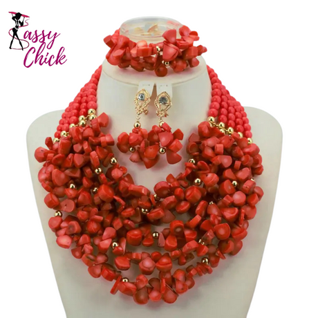 Chunky Coral Beads Statement Jewelry Set Sassy Chick Logo