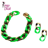 Chunky Link Chain Choker Necklace and Earrings Sassy Chick Logo