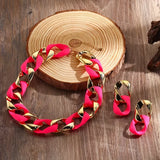 Pink Chunky Link Chain Choker Necklace and Earrings