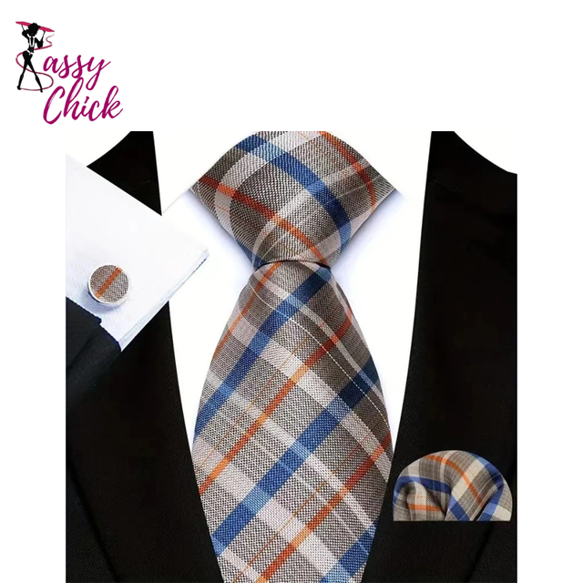 Classic Beige Jacquard Solid Paisley Stripes Tie Sassy Chick Logo