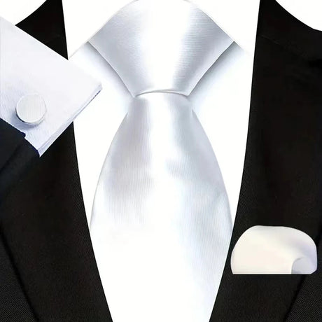 White Classic Jacquard Solid Paisley Stripes Tie