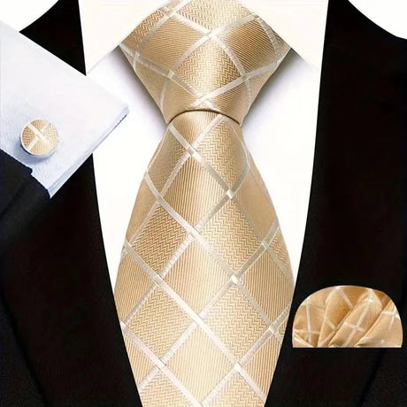 Classic Beige Jacquard Solid Paisley Stripes Tie