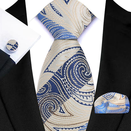 Classic Beige Jacquard Solid Paisley Stripes Tie
