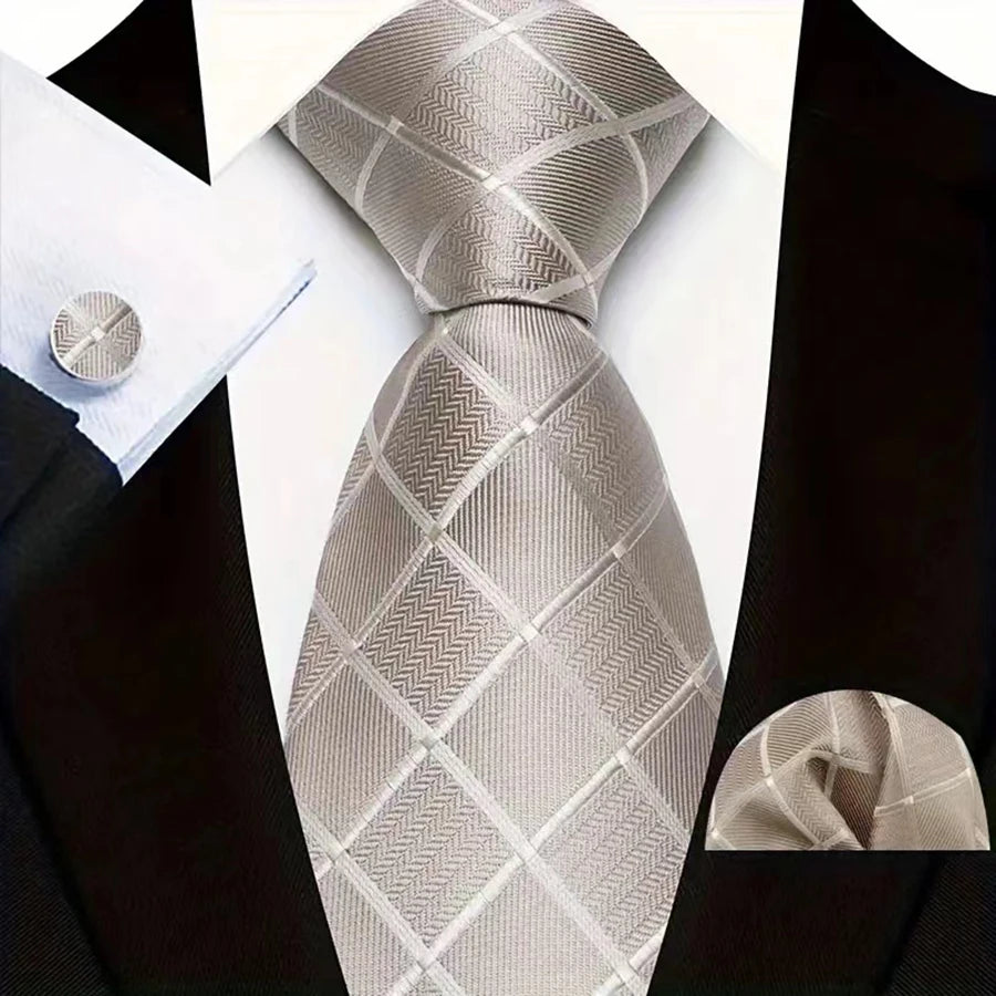 Classic Beige Jacquard Solid Paisley Stripes Tie