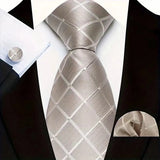 Classic Beige Jacquard Solid Paisley Stripes Tie