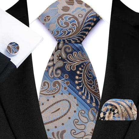 Classic Beige Jacquard Solid Paisley Stripes Tie