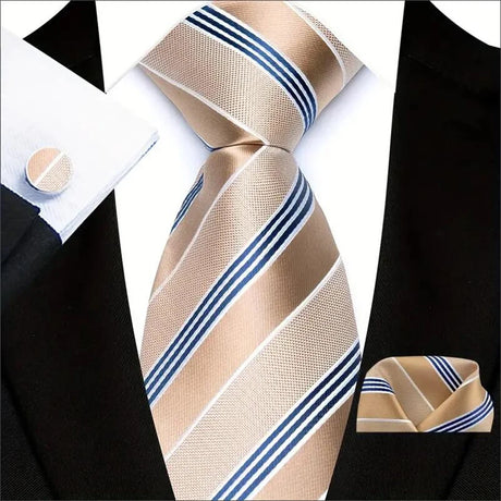Classic Beige Jacquard Solid Paisley Stripes Tie
