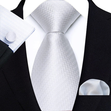 White Classic Jacquard Solid Paisley Stripes Tie