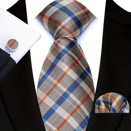 Classic Beige Jacquard Solid Paisley Stripes Tie