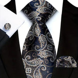 Classic Beige Jacquard Solid Paisley Stripes Tie