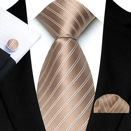 Classic Beige Jacquard Solid Paisley Stripes Tie