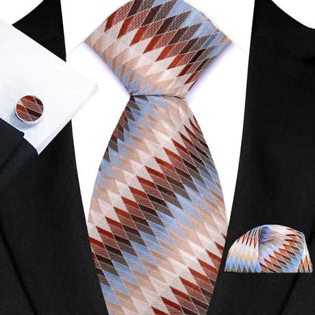 Classic Beige Jacquard Solid Paisley Stripes Tie