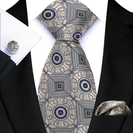 Classic Beige Jacquard Solid Paisley Stripes Tie