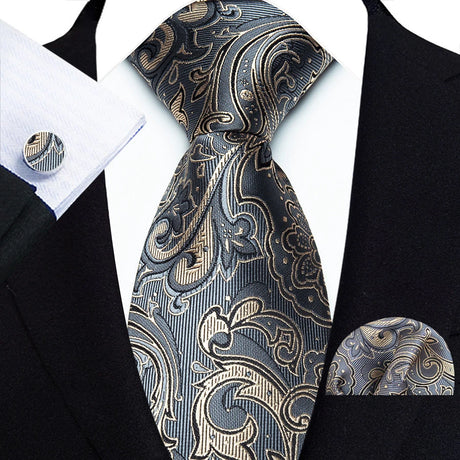 Classic Beige Jacquard Solid Paisley Stripes Tie