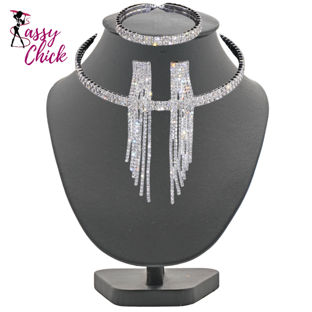 Classic Elegant Tassel Crystal Jewelry Set Sassy Chick Logo