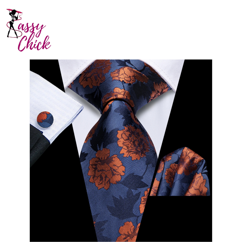 Classic Floral Fashion Handkerchief Cufflinks Necktie Sassy Chick Logo