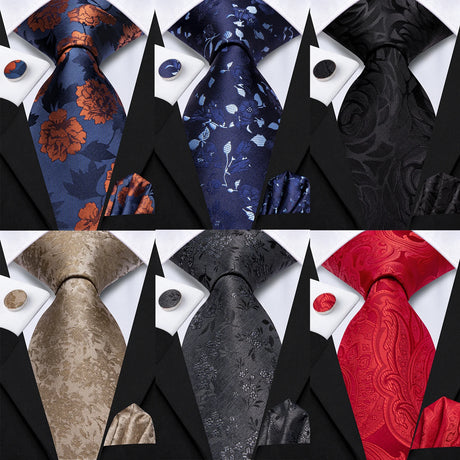 Collection of Classic Floral Fashion Handkerchief Cufflinks Necktie
