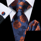 Blue Classic Floral Fashion Handkerchief Cufflinks Necktie
