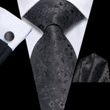 Gray Classic Floral Fashion Handkerchief Cufflinks Necktie