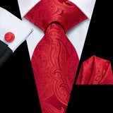 Red Classic Floral Fashion Handkerchief Cufflinks Necktie