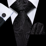 Black Classic Floral Fashion Handkerchief Cufflinks Necktie