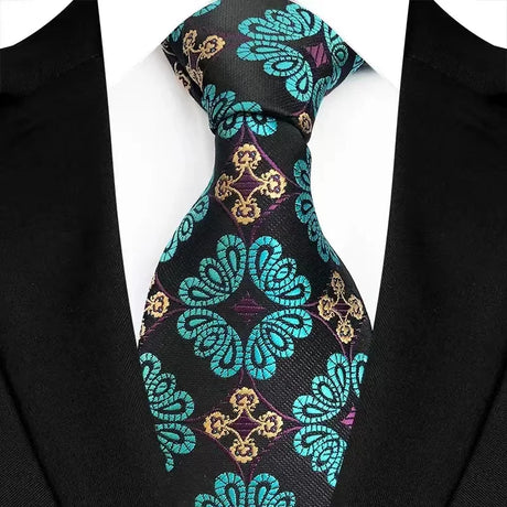 Black Classic Floral Luxury Stripe 8cm Jacquard Daily Wear Necktie