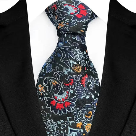 Black Classic Floral Luxury Stripe 8cm Jacquard Daily Wear Necktie
