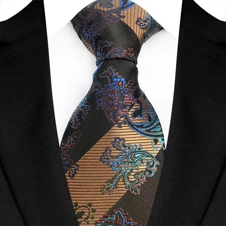 Brown Classic Floral Luxury Stripe 8cm Jacquard Daily Wear Necktie