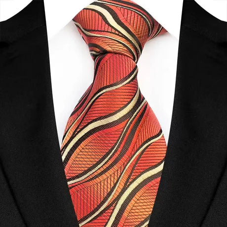 Orange Classic Floral Luxury Stripe 8cm Jacquard Daily Wear Necktie