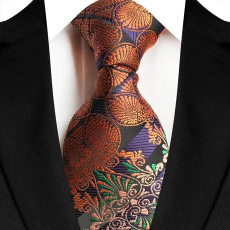 Orange Classic Floral Luxury Stripe 8cm Jacquard Daily Wear Necktie