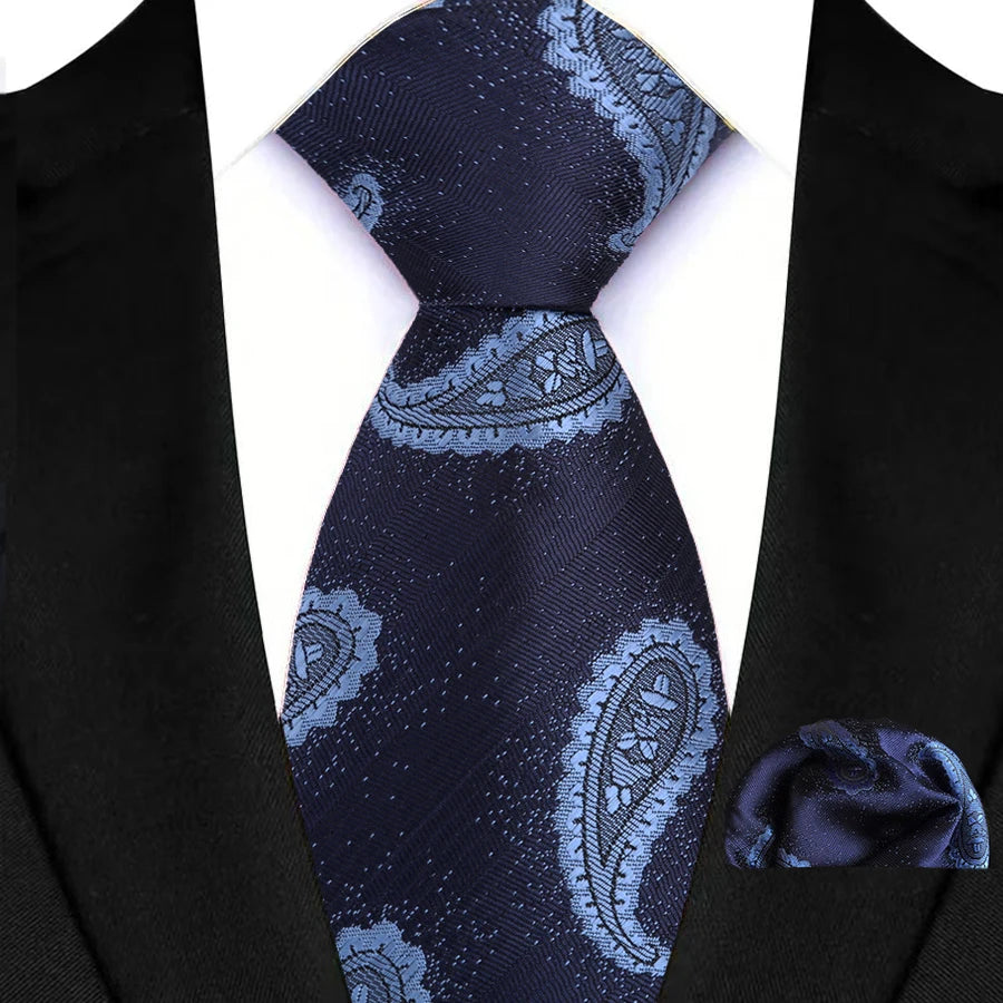 Blue Classic Floral Paisley 8CM Ties Handkerchief Gravata