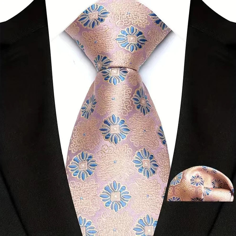 Pink Classic Floral Paisley 8CM Ties Handkerchief Gravata