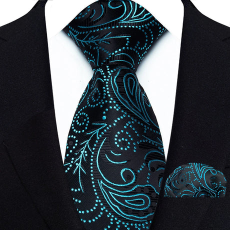 Black Classic Floral Paisley 8CM Ties Handkerchief Gravata