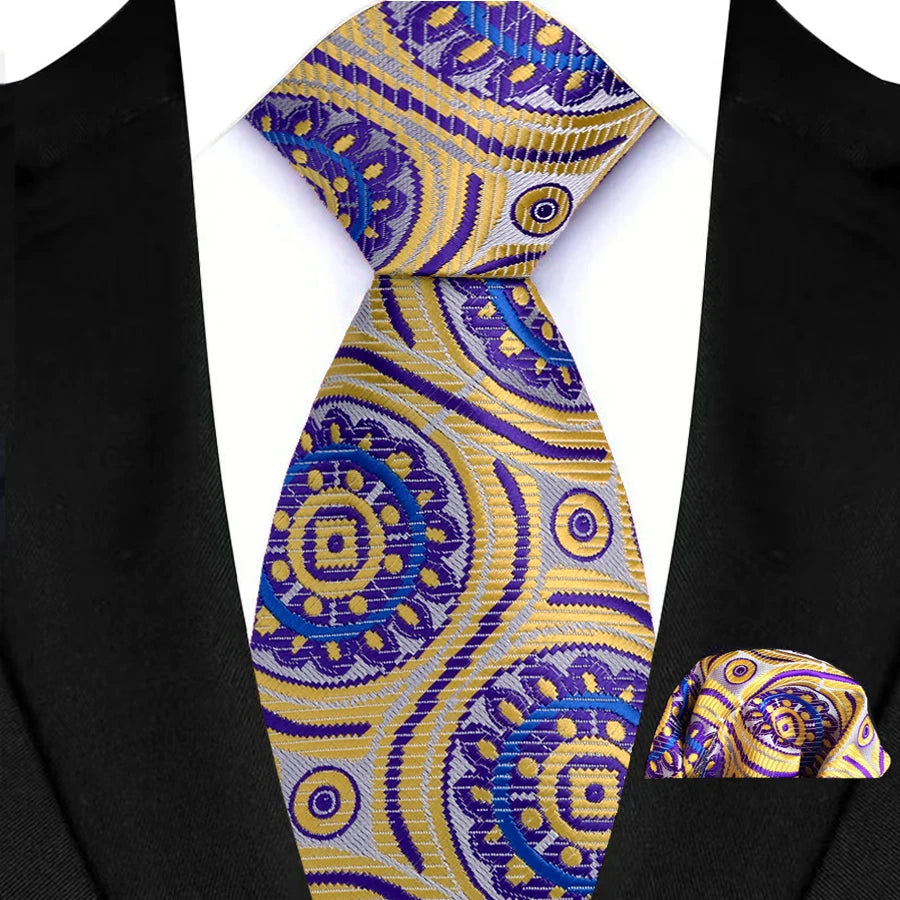Yellow Classic Floral Paisley 8CM Ties Handkerchief Gravata