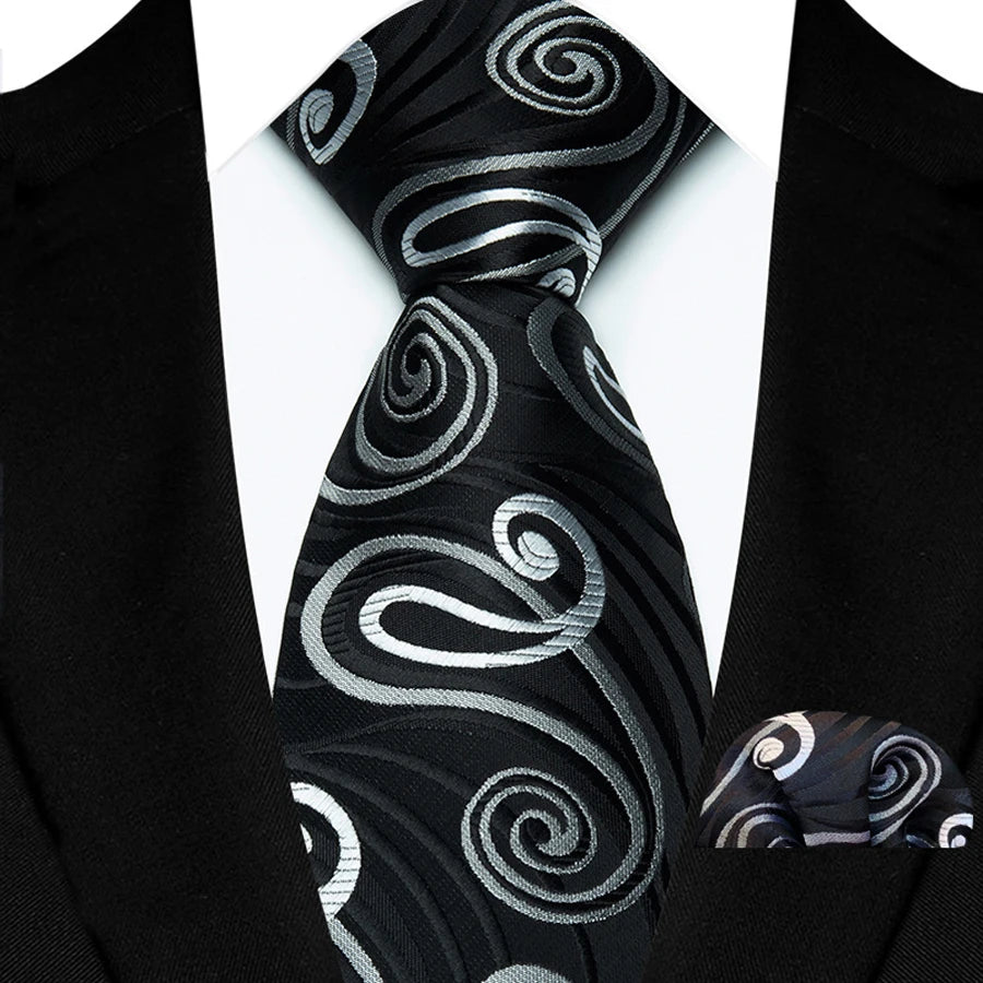 Black Gray Classic Floral Paisley 8CM Ties Handkerchief Gravata
