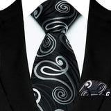 Black Gray Classic Floral Paisley 8CM Ties Handkerchief Gravata