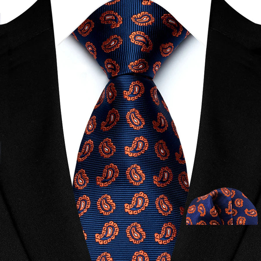 Orange Blue Classic Floral Paisley 8CM Ties Handkerchief Gravata