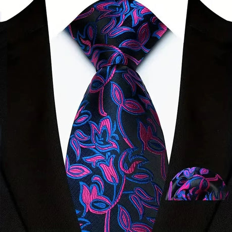 Pink Blue Classic Floral Paisley 8CM Ties Handkerchief Gravata