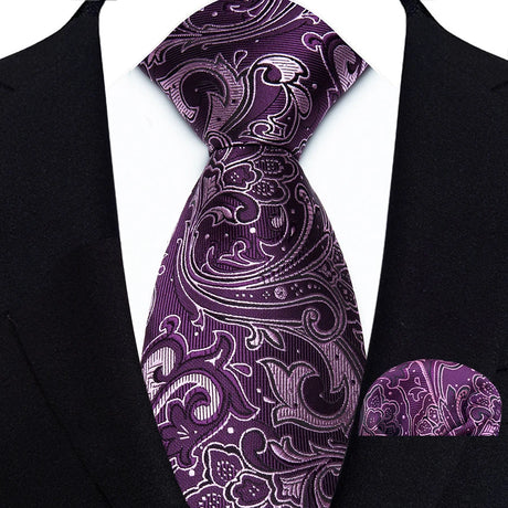 Purple Classic Floral Paisley 8CM Ties Handkerchief Gravata