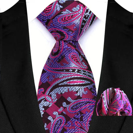 Purple Classic Floral Paisley 8CM Ties Handkerchief Gravata