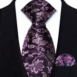 Purple Classic Floral Paisley 8CM Ties Handkerchief Gravata