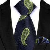 Blue Green Classic Floral Paisley 8CM Ties Handkerchief Gravata