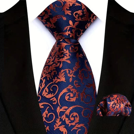 Orange Blue Classic Floral Paisley 8CM Ties Handkerchief Gravata