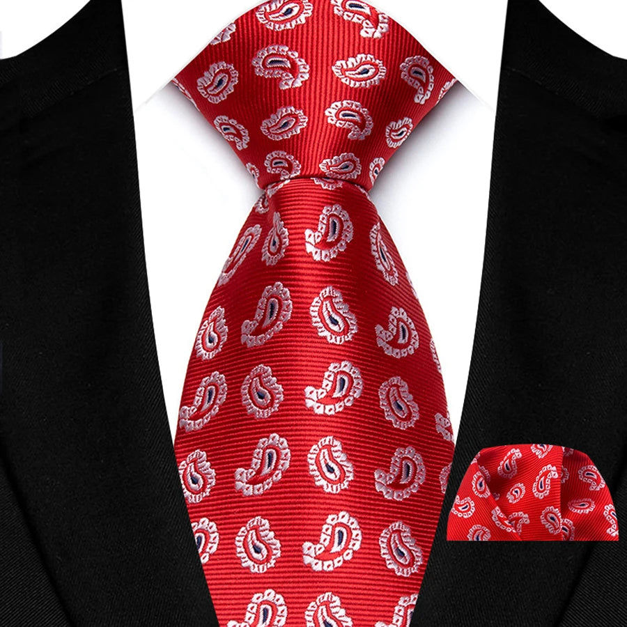 Red Classic Floral Paisley 8CM Ties Handkerchief Gravata