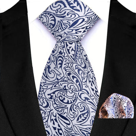 White Classic Floral Paisley 8CM Ties Handkerchief Gravata