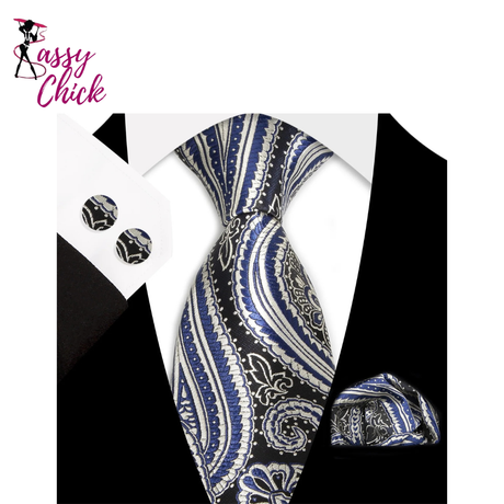 Classic Floral Paisley Silk 8.5cm Handkerchief Cufflinks  Necktie Sassy Chick Logo