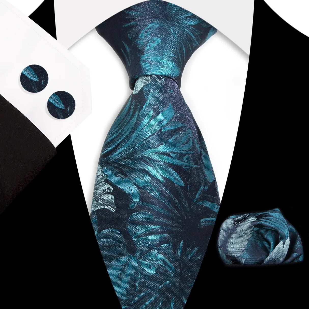 Blue Classic Floral Paisley Silk 8.5cm Handkerchief Cufflinks Necktie